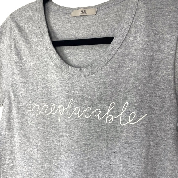 💙 3 for $12 Korean AB Irreplaceable Graphic Scoop Neck Gray Short Sleeve Tee - Picture 4 of 8